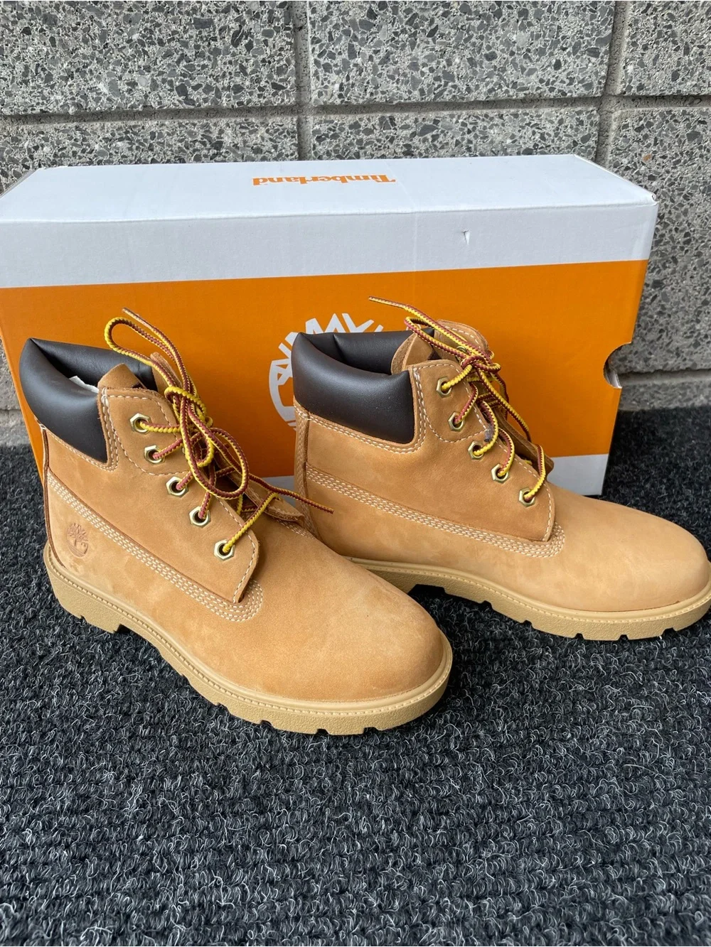 Timberland Wheat Nubuck Boys Lace-Up Work Boots with Black Collar